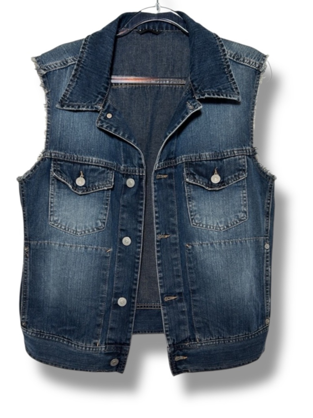 Vintage Denim Vest Classic Dark Blue Sleeveless Jean Jacket Womens Size Medium